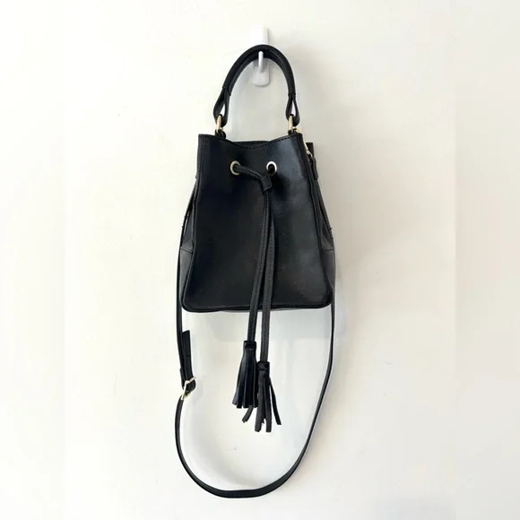 DIVINA FIRENZE Black Leather Tassel Bucket Bag | Small/Mini | Made in Italy - Picture 7 of 9